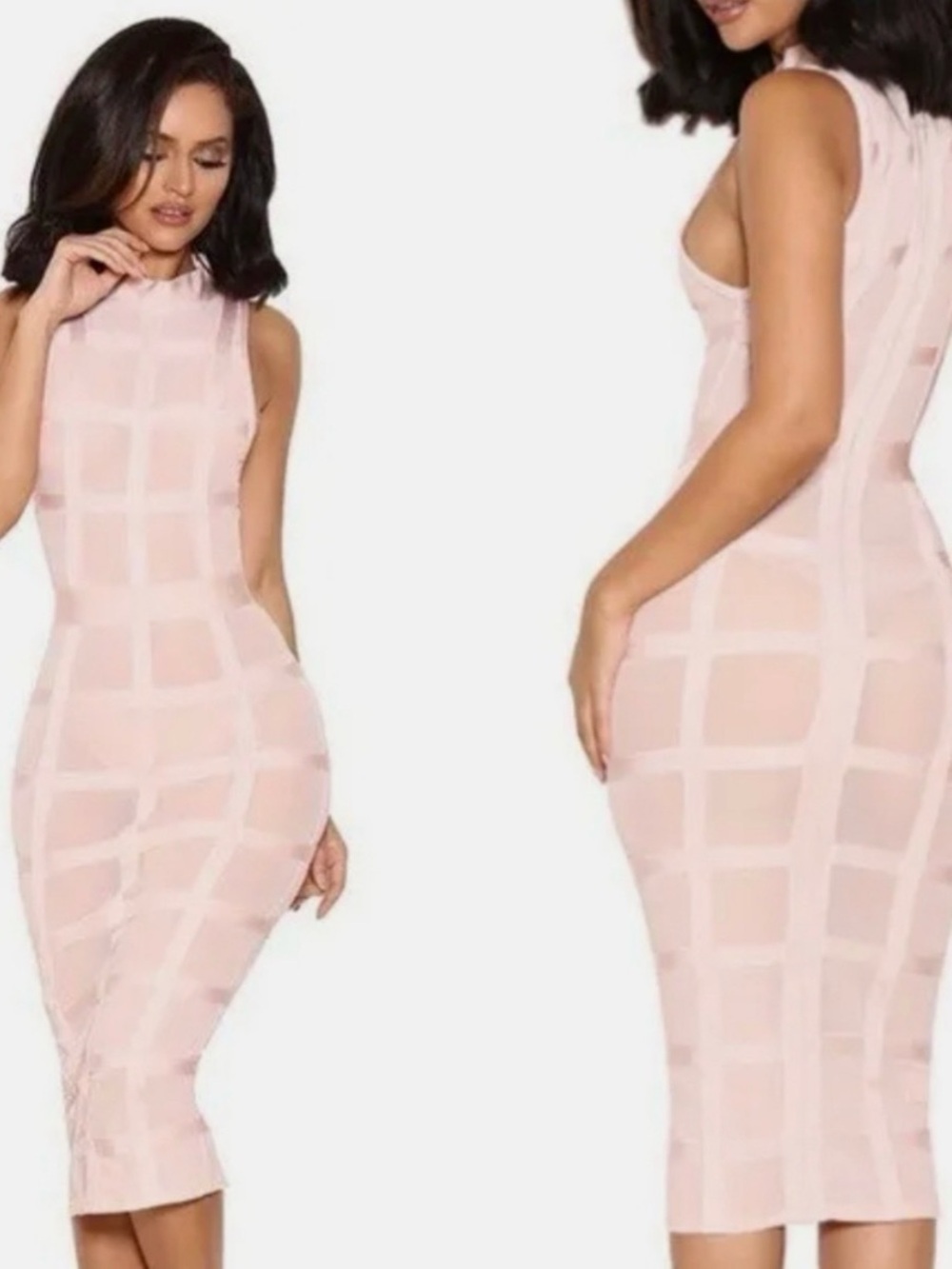 House of CB Blush Pink Lattice Midi Dress